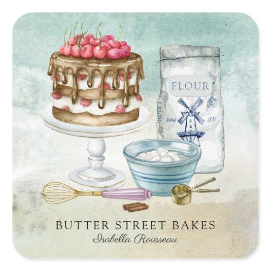 Baker Pastry Chef  Watercolor Square Business Card Square Sticker