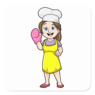 Baker with Cooking apron & Oven gloves Square Sticker