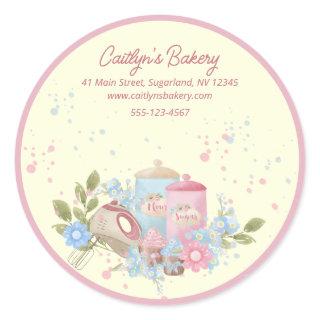 Bakery and Pastry Shop Personalized Pink Edge Classic Round Sticker