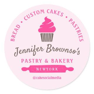 Bakery Pastry Cupcake Pink logo branding Classic Round Sticker