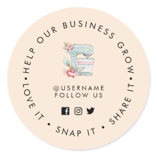 Bakery Peach Social media follow   Classic Round Sticker