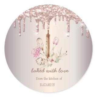 Bakery Tools Flowers  Glitter Drips Classic Round Sticker