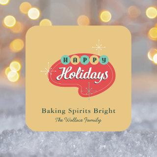 Baking Spirits Bright Retro Christmas Holiday Square Sticker