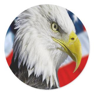 Bald Eagle head and a American flag Classic Round Sticker