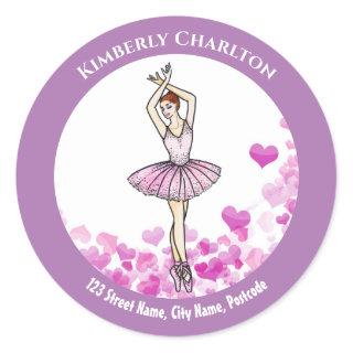 Ballerina Pink Dress with Heart Pattern Background Classic Round Sticker