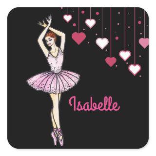 Ballerina with Pink Dress and Pointe Toe Shoes Square Sticker