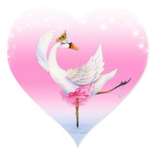 Ballet dancing white swan on lake watercolor art heart sticker