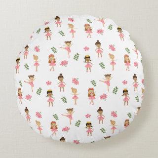 Ballet Pink Ballerinas Dancing Pattern Round Pillow