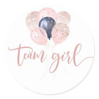 Ballons Blue or pink gender reveal team girl Classic Round Sticker