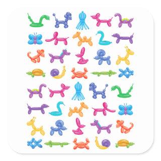 Balloon Animal Color Pattern – Kids & Clown Party  Square Sticker