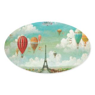 Ballooning Over Paris Oval Sticker