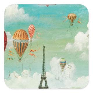Ballooning Over Paris Square Sticker