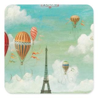 Ballooning Over Paris Square Sticker