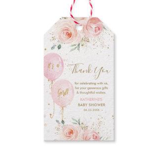 Balloons Floral Girl Baby Shower Thank You Favor Gift Tags