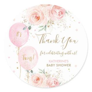 Balloons Floral Twins Baby Shower Thank You Favor Classic Round Sticker