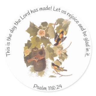 Baltimore Oriole Audubon Birds in Poplar Tree Classic Round Sticker
