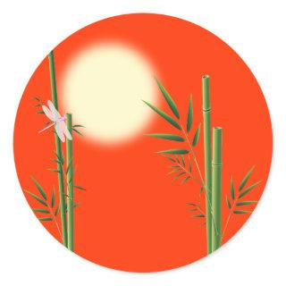 Bamboo and Dragonfly Classic Round Sticker