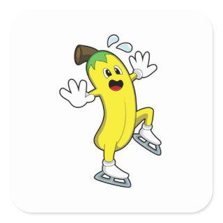Banana at Ice skating with Ice skates.PNG Square Sticker
