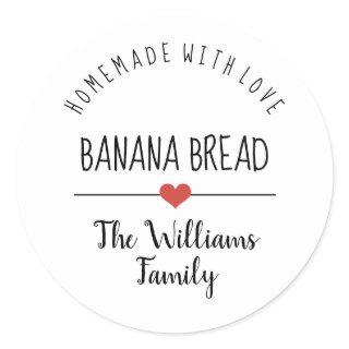 banana bread homemade with love simple white class classic round sticker