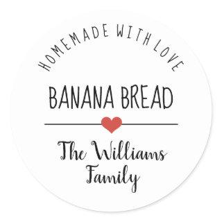 banana bread homemade with love simple white classic round sticker