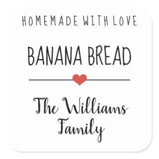 banana bread homemade with love simple white squar square sticker