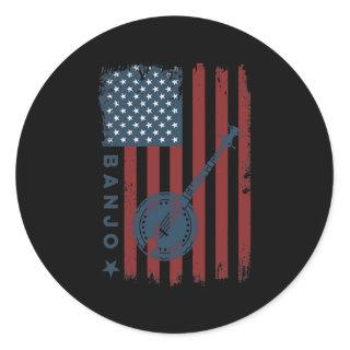 Banjo American Flag Musician Bluegrass Theater Classic Round Sticker