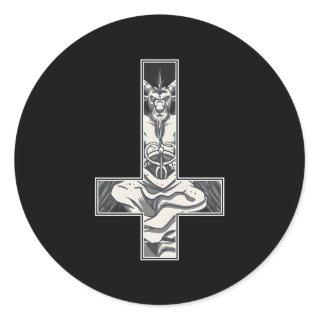Baphomet Cross Satan 666 Upside Down Cross Classic Round Sticker