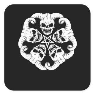 Baphomet Gifts Women Lucifer 666 Skull Pentagram Square Sticker