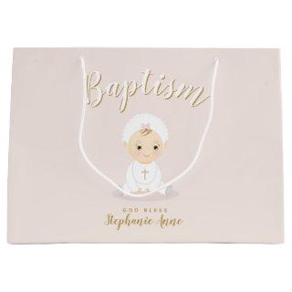 Baptism Baby Girl with Bonnet Large Gift Bag