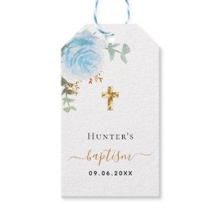 Baptism eucalyptus light blue floral boy  gift tags