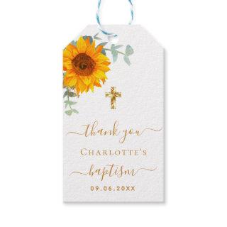Baptism eucalyptus rustic sunflower thank you gift tags
