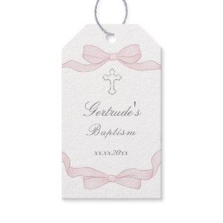 Baptism pink bow frame gift tags