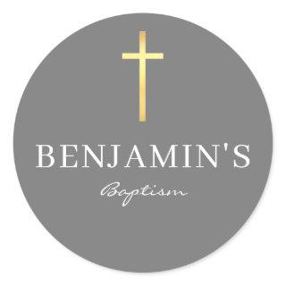 BAPTISM SEAL modern slim gold cross medium gray