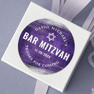 Bar Mitzvah Modern Purple Watercolor Silver Foil  Classic Round Sticker