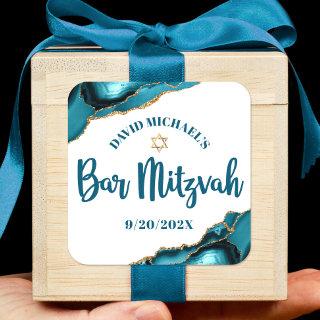 Bar Mitzvah Simple Modern Turquoise Agate Script Square Sticker