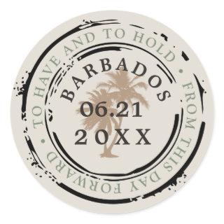 Barbados Passport Stamp with Palm Trees Classic Round Sticker