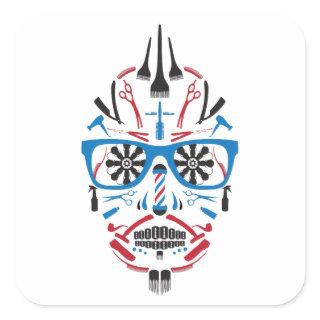 barbershop sugar skull square sticker