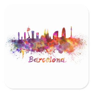 Barcelona skyline in watercolor square sticker