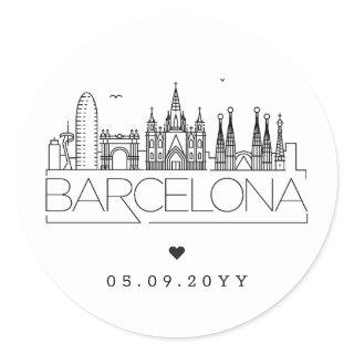 Barcelona Skyline | Wedding Date Classic Round Sticker