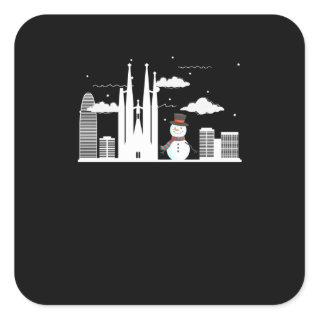 Barcelona Snowman Square Sticker