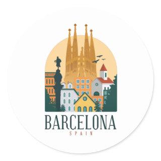 Barcelona Spain Skyline Rounded Sticker