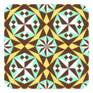 Barcelona tile pattern in yellow, brown and blue square sticker