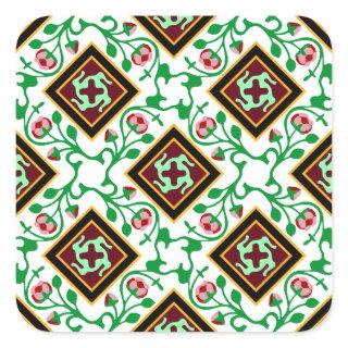 Barcelona tile red floral pattern square sticker