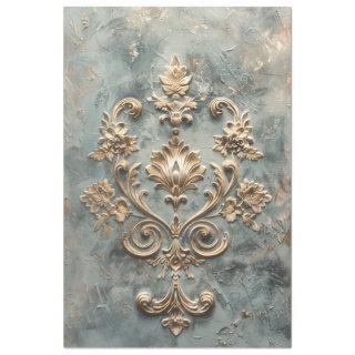 Baroque Blue Gold Embossed Effect Demask Pattern  Tissue Paper