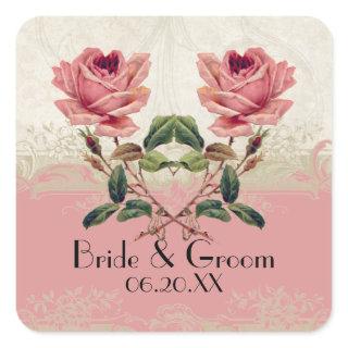 Baroque Style Vintage Rose Lace Square Sticker