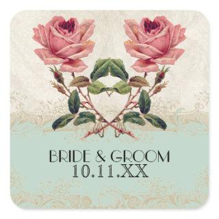 Baroque Style Vintage Rose Mint n Cream Lace Square Sticker
