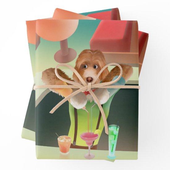 Bartending Dog in Retro Bar  Sheets