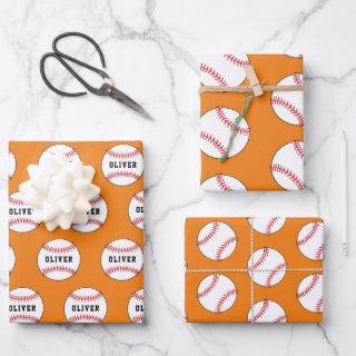 Baseball Ball Orange Pattern Kids Name Birthday   Sheets