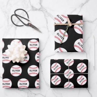 Baseball Ball Pattern Kids Name Birthday Wrapping   Sheets