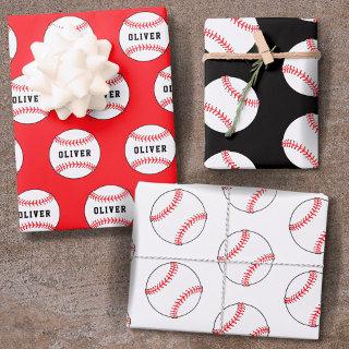 Baseball Ball Pattern Kids Name Birthday Wrapping   Sheets
